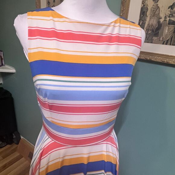 Donna Morgan Striped Fit Flare Dress Size 10 Colorful Sleeveless Summer Party - Picture 5 of 8